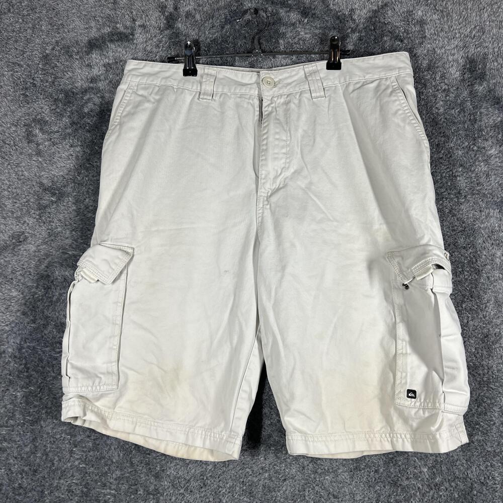 Quiksilver Shorts Mens 36 White Cargo Relaxed Fit Canvas Pockets 11 Inseam
